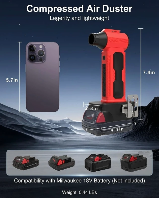 Alt view image 3 of 7 - 130,000RPM 4 Gear Powerful Compressed Air Duster Air Electric (No Battery) Compatible with Milwaukee M18 Battery Cordless Mini Jet Dust Blower, Portable Handheld Brushless for PC Car Home Workshop