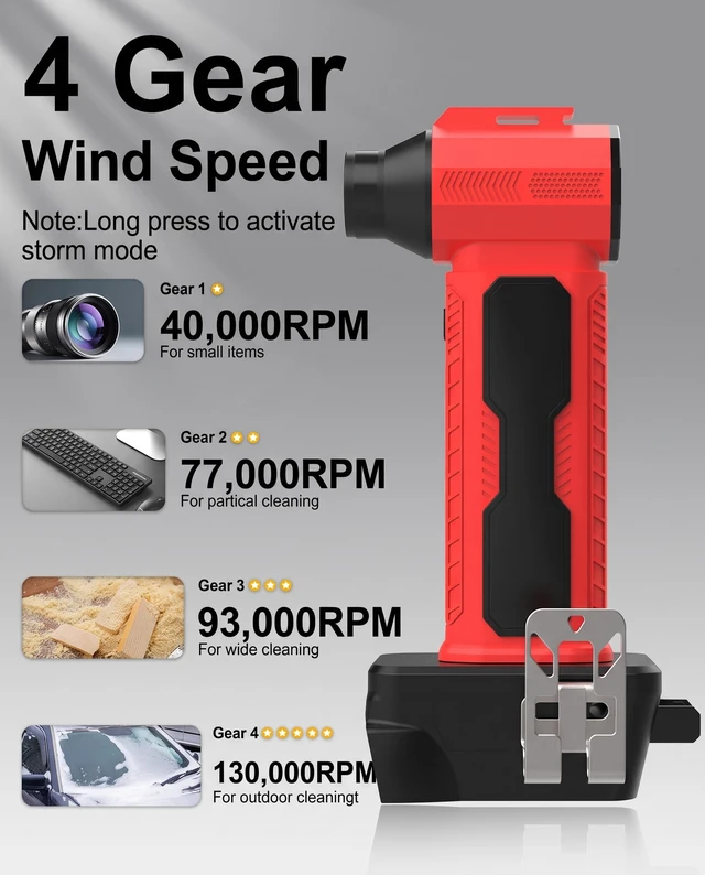 Alt view image 6 of 7 - 130,000RPM 4 Gear Powerful Compressed Air Duster Air Electric (No Battery) Compatible with Milwaukee M18 Battery Cordless Mini Jet Dust Blower, Portable Handheld Brushless for PC Car Home Workshop
