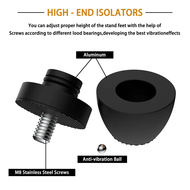 Alt view image 4 of 7 - Audiocrast 4X HiFi Speaker Spikes Stand Feet Pads 30x33mm Isolation Feet, Aluminum Speaker Shock Absorber for Subwoofer Amp Turntables DAC