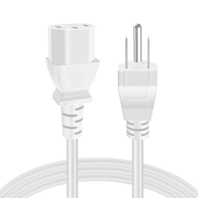 Alt view image 5 of 6 - 15FT PC Power Cord, 3 Prong 10A 125V NEMA 5-15P to IEC C13, White 18 Awg Replacement Cable for Pcs, Monitors, Tvs, Printers, Ps3 and Other Devices with An Iec C13 Power Inlet