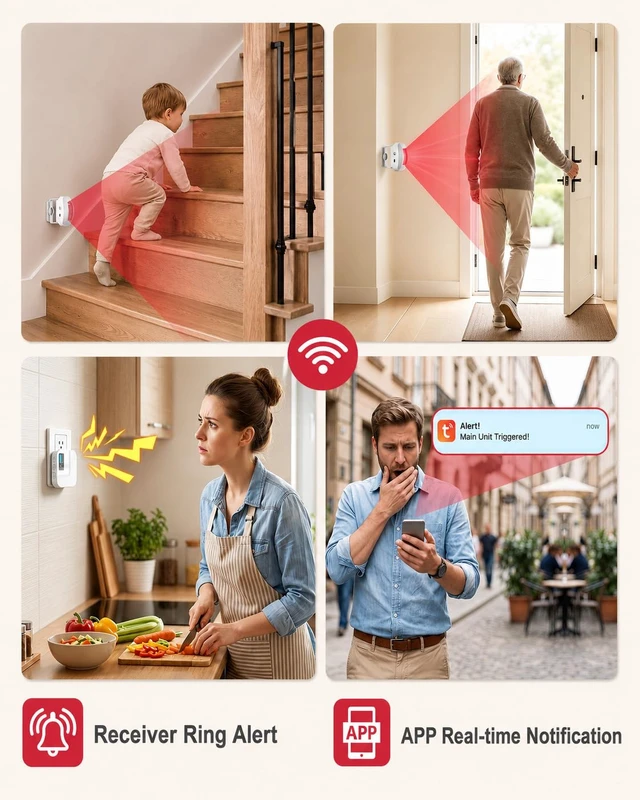Alt view image 2 of 7 - WiFi Motion Sensor Door Chime, Smart Motion Alert System with App Notifications & Instant Phone Alerts, Entry Sensor for Home, Pet Monitoring, Elderly Care and Store Entrance