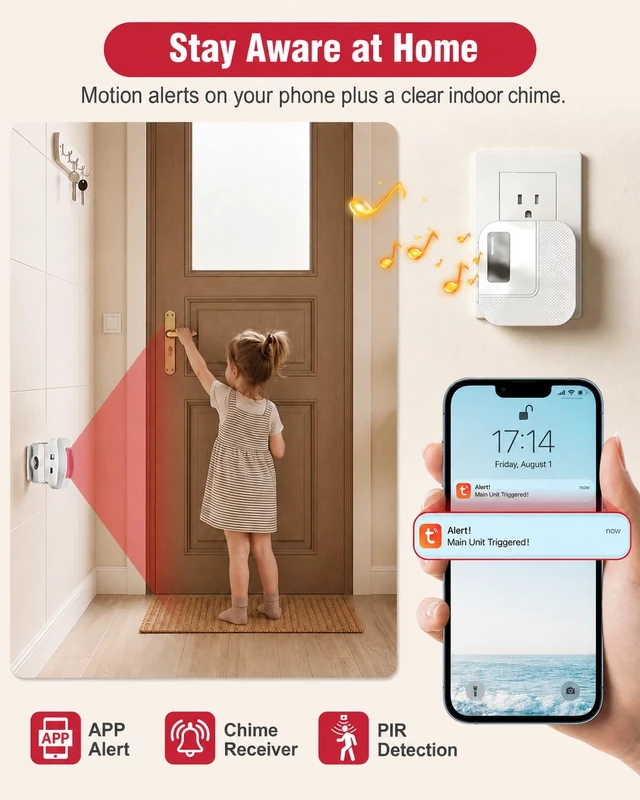 Alt view image 3 of 7 - WiFi Motion Sensor Door Chime, Smart Motion Alert System with App Notifications & Instant Phone Alerts, Entry Sensor for Home, Pet Monitoring, Elderly Care and Store Entrance