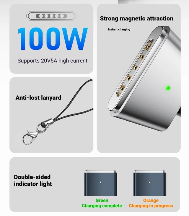 Alt view image 4 of 7 - USB-C to Mags 3 Adapter Compatible with Apple MacBook, MagSafe 3 T-Tip Magnetic Charging Converter (Starlight, Air (M1/M2/M3/M4))