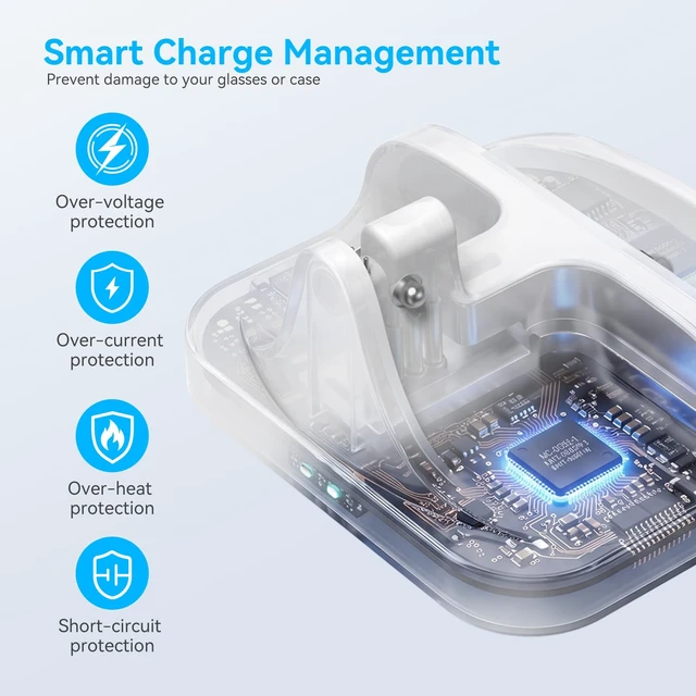 Alt view image 4 of 7 - Charging Dock for Ray-Ban Meta Smart Glasses White 2-in-1 Fast Charging, Charging Protection, LED Indicator, Compatible with Wayfarer/Skyler/Headliner(Gen 1&2)