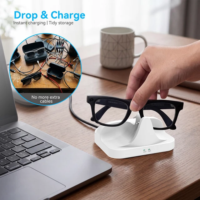 Alt view image 5 of 7 - Charging Dock for Ray-Ban Meta Smart Glasses White 2-in-1 Fast Charging, Charging Protection, LED Indicator, Compatible with Wayfarer/Skyler/Headliner(Gen 1&2)