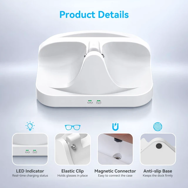 Alt view image 6 of 7 - Charging Dock for Ray-Ban Meta Smart Glasses White 2-in-1 Fast Charging, Charging Protection, LED Indicator, Compatible with Wayfarer/Skyler/Headliner(Gen 1&2)