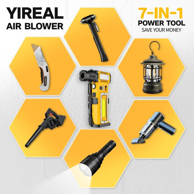 Alt view image 2 of 7 - Compressed Air Duster,180000RPM 8000mAh, 7-in-1 Cordless Rechargeable Dust Blower with LED Light & Emergency SOS, Air Duster for Computer PC Keyboard Car Cleaning, BBQ Blower Inflator Pump Tech