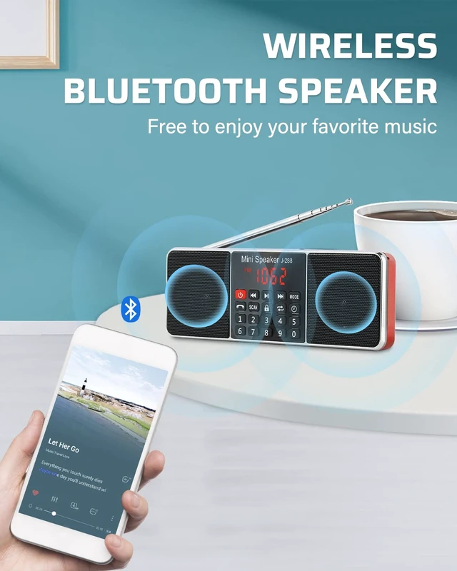 Alt view image 4 of 7 - J-288 Portable Radio AM FM Radio, Stereo Bluetooth Speaker Sleep Timer, Power-Saving Display, Ultra-Long Antenna, AUX Input & USB Disk & TF Card MP3 Player, NO Manual Preset