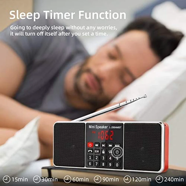 Alt view image 5 of 7 - J-288 Portable Radio AM FM Radio, Stereo Bluetooth Speaker Sleep Timer, Power-Saving Display, Ultra-Long Antenna, AUX Input & USB Disk & TF Card MP3 Player, NO Manual Preset