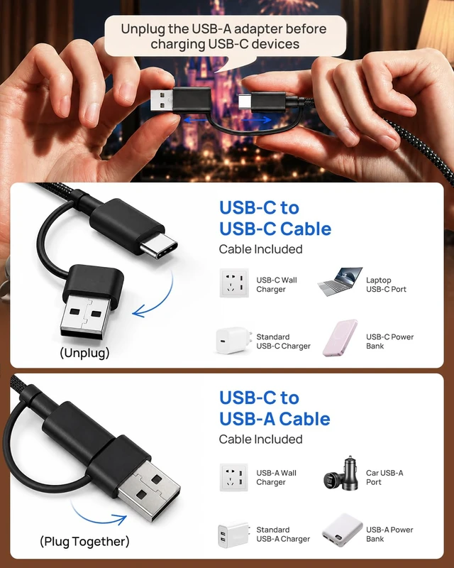 Alt view image 4 of 7 - Compatible with MagicBand+ Charger 2-in-1, Nylon-Braided USB-C & USB-A 2ft Charger for Disney MagicBand+, 2 Charging Heads, Replacement Travel Charge, for Magic Band Plus Watch Charging Cable