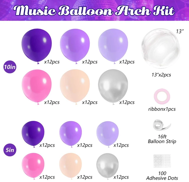 Alt view image 2 of 7 - 171Pcs Kpop Balloons Arch Kit, Idol Stage Style Pink Purple Silver Disco Balloon Garland with Bow Guitar Star Music Note Foil Balloons for K-Pop Music Disco Theme Birthday Concert-Style Stage
