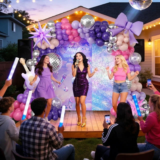 Alt view image 7 of 7 - 171Pcs Kpop Balloons Arch Kit, Idol Stage Style Pink Purple Silver Disco Balloon Garland with Bow Guitar Star Music Note Foil Balloons for K-Pop Music Disco Theme Birthday Concert-Style Stage