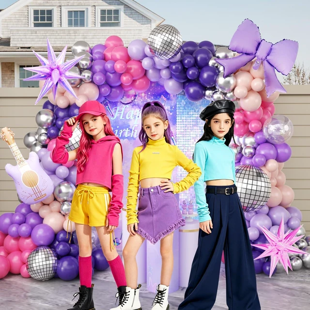 Alt view image 5 of 7 - 171Pcs Kpop Balloons Arch Kit, Idol Stage Style Pink Purple Silver Disco Balloon Garland with Bow Guitar Star Music Note Foil Balloons for K-Pop Music Disco Theme Birthday Concert-Style Stage