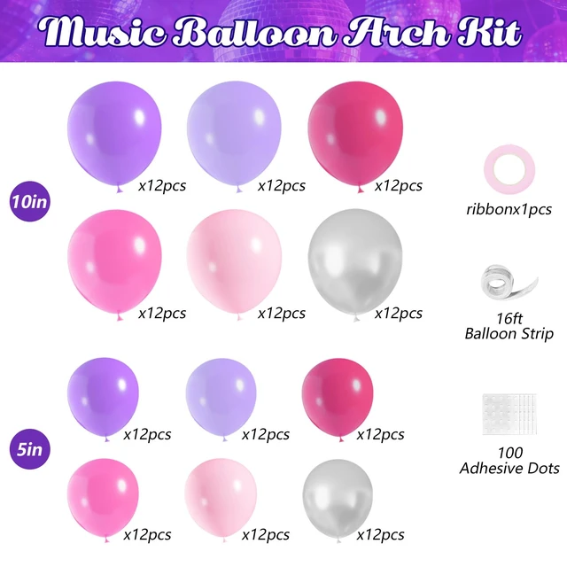 Alt view image 2 of 7 - 172Pcs K-Pop Music Balloon Arch Kit, Metallic Silver Purple Pink Balloons Garland with Iridescent Star Disco Foils Balloons for Concert-Style Birthday Idol Showcase Fan Support Party Decor
