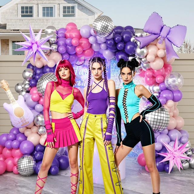Alt view image 6 of 7 - 171Pcs Kpop Balloons Arch Kit, Idol Stage Style Pink Purple Silver Disco Balloon Garland with Bow Guitar Star Music Note Foil Balloons for K-Pop Music Disco Theme Birthday Concert-Style Stage