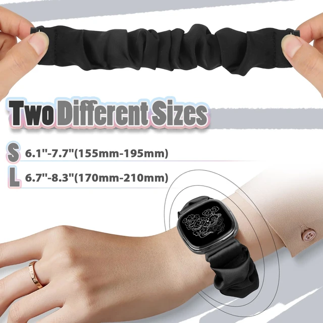 Alt view image 3 of 7 - 10 PCS Compatible with Fitbit Versa 4/Sense 2/Versa 3/Sense Scrunchie Band, Soft Cute Pattern Printed Fabric Elastic Solo Loop Cloth Scrunchy Replacement Wristband for Women