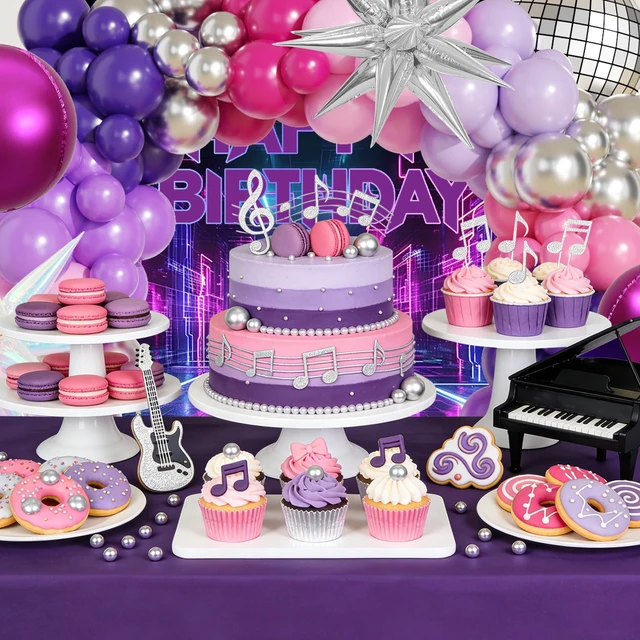 Alt view image 4 of 7 - 172Pcs K-Pop Music Balloon Arch Kit, Metallic Silver Purple Pink Balloons Garland with Iridescent Star Disco Foils Balloons for Concert-Style Birthday Idol Showcase Fan Support Party Decor