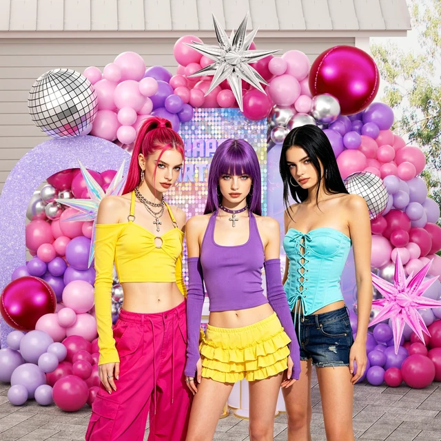 Alt view image 5 of 7 - 172Pcs K-Pop Music Balloon Arch Kit, Metallic Silver Purple Pink Balloons Garland with Iridescent Star Disco Foils Balloons for Concert-Style Birthday Idol Showcase Fan Support Party Decor