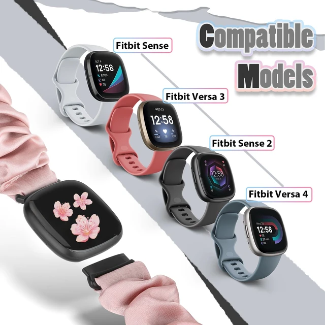 Alt view image 2 of 7 - 10 PCS Compatible with Fitbit Versa 4/Sense 2/Versa 3/Sense Scrunchie Band, Soft Cute Pattern Printed Fabric Elastic Solo Loop Cloth Scrunchy Replacement Wristband for Women