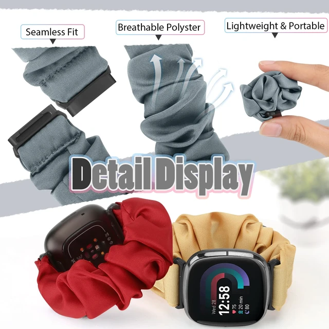 Alt view image 4 of 7 - 10 PCS Compatible with Fitbit Versa 4/Sense 2/Versa 3/Sense Scrunchie Band, Soft Cute Pattern Printed Fabric Elastic Solo Loop Cloth Scrunchy Replacement Wristband for Women