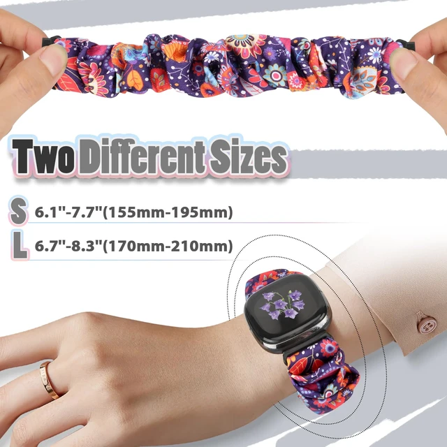 Alt view image 3 of 7 - 10 PCS Compatible with Fitbit Versa 4/Sense 2/Versa 3/Sense Scrunchie Band, Soft Cute Pattern Printed Fabric Elastic Solo Loop Cloth Scrunchy Replacement Wristband for Women