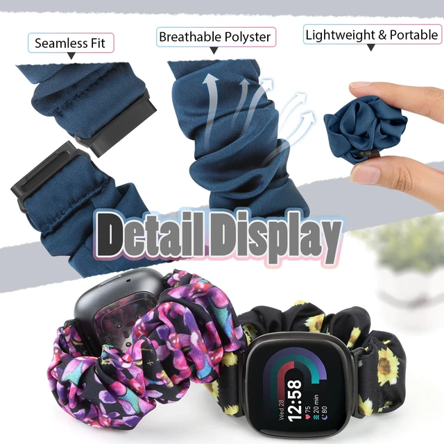 Alt view image 4 of 7 - 10 PCS Compatible with Fitbit Versa 4/Sense 2/Versa 3/Sense Scrunchie Band, Soft Cute Pattern Printed Fabric Elastic Solo Loop Cloth Scrunchy Replacement Wristband for Women