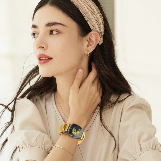 Alt view image 7 of 7 - 10 PCS Compatible with Fitbit Versa 4/Sense 2/Versa 3/Sense Scrunchie Band, Soft Cute Pattern Printed Fabric Elastic Solo Loop Cloth Scrunchy Replacement Wristband for Women