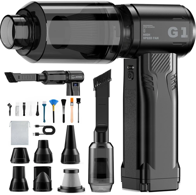 Main image of Compressed Air Duster and Vacuum, 4-in-1 Cordless Mini Electric Blower 300,000RPM Rechargeable Dust Gun, High-Power Car Vacuum Cleaner for Pet Hair/PC/Office, 4-Gear Adjustable Handheld Turbo Fan