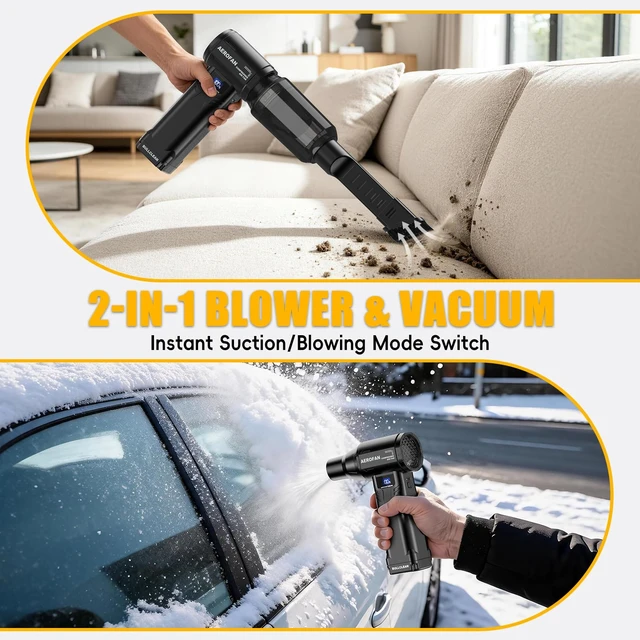 Alt view image 3 of 7 - Compressed Air Duster and Vacuum, 4-in-1 Cordless Mini Electric Blower 300,000RPM Rechargeable Dust Gun, High-Power Car Vacuum Cleaner for Pet Hair/PC/Office, 4-Gear Adjustable Handheld Turbo Fan