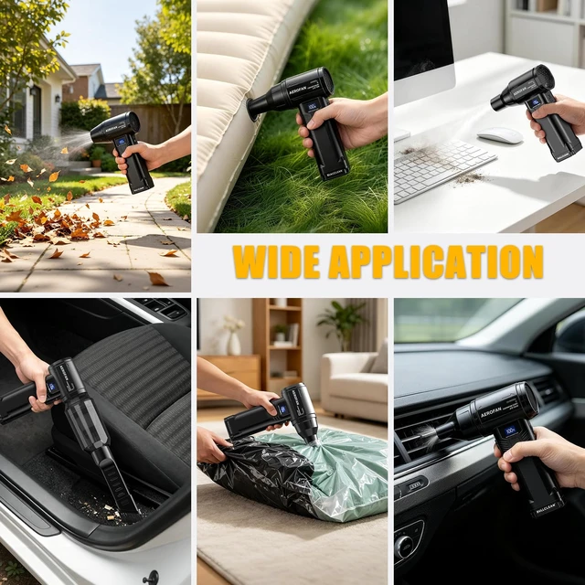 Alt view image 5 of 7 - Compressed Air Duster and Vacuum, 4-in-1 Cordless Mini Electric Blower 300,000RPM Rechargeable Dust Gun, High-Power Car Vacuum Cleaner for Pet Hair/PC/Office, 4-Gear Adjustable Handheld Turbo Fan