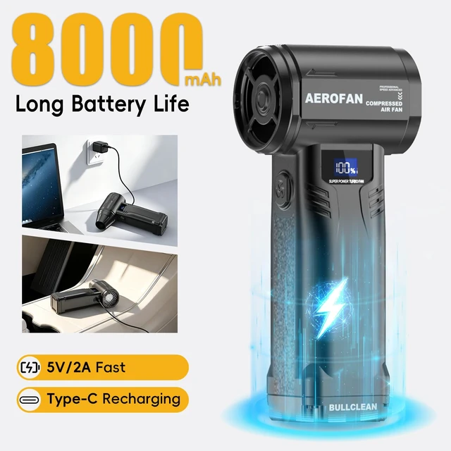 Alt view image 6 of 7 - Compressed Air Duster and Vacuum, 4-in-1 Cordless Mini Electric Blower 300,000RPM Rechargeable Dust Gun, High-Power Car Vacuum Cleaner for Pet Hair/PC/Office, 4-Gear Adjustable Handheld Turbo Fan