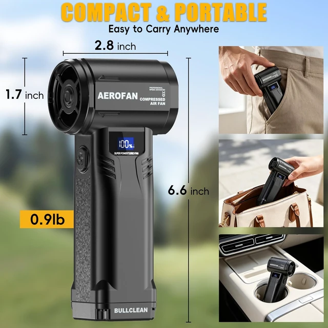 Alt view image 7 of 7 - Compressed Air Duster and Vacuum, 4-in-1 Cordless Mini Electric Blower 300,000RPM Rechargeable Dust Gun, High-Power Car Vacuum Cleaner for Pet Hair/PC/Office, 4-Gear Adjustable Handheld Turbo Fan