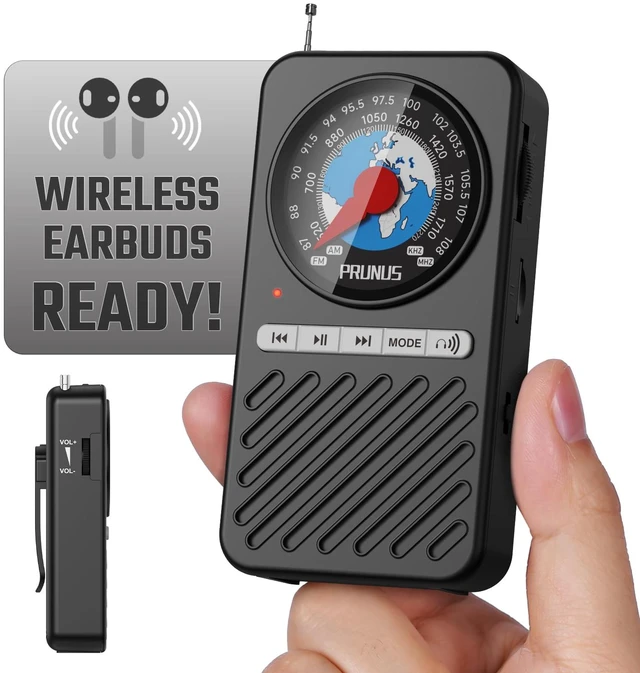 Main image of J162 Pocket Radio AM FM with Bluetooth Earphone Output Headphone Stereo Playback, Micro SD Playback, Back Clip, Rechargeable, Mini Radio, Bluetooth Speaker