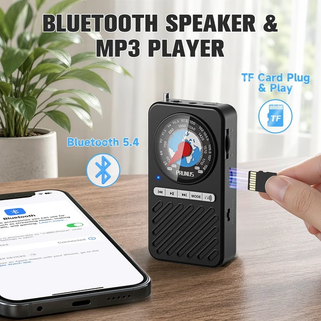 Alt view image 6 of 7 - J162 Pocket Radio AM FM with Bluetooth Earphone Output Headphone Stereo Playback, Micro SD Playback, Back Clip, Rechargeable, Mini Radio, Bluetooth Speaker