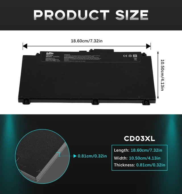 Alt view image 3 of 7 - CD03XL Replacement Battery for HP ProBook 640 645 650 G4 G5 Series 650 G7 Series, 48Wh 3-Cell 4210mAh High-Capacity Li-ion Laptop Battery, Compatible with HSTNN-LB8F HSTNN-UB7K CD03 931702-1C1