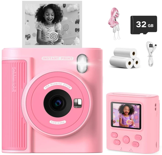 Main image of Kids Camera Instant Print for 3-12 Year Olds, HD Digital Instant Print Camera for Boys & Girls, Ideal Christmas Birthday Gift with 32GB SD Card, Easy to Use - Pink