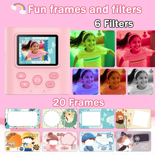 Alt view image 6 of 7 - Kids Camera Instant Print for 3-12 Year Olds, HD Digital Instant Print Camera for Boys & Girls, Ideal Christmas Birthday Gift with 32GB SD Card, Easy to Use - Pink