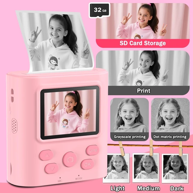 Alt view image 5 of 7 - Kids Camera Instant Print for 3-12 Year Olds, HD Digital Instant Print Camera for Boys & Girls, Ideal Christmas Birthday Gift with 32GB SD Card, Easy to Use - Pink
