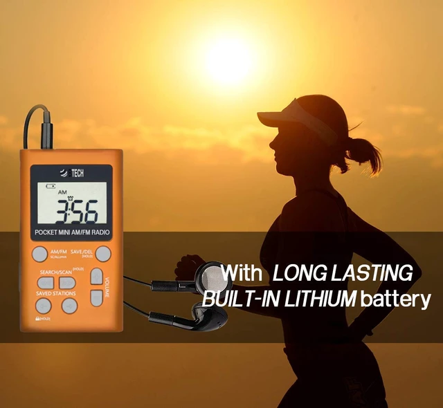 Alt view image 3 of 6 - MPR-AF1 AM FM Personal Radio with Two Types of Stereo Headphones, Clock, Great Reception and Long Battery Life, Mini Pocket Walkman Radio with Headphones (Orange)