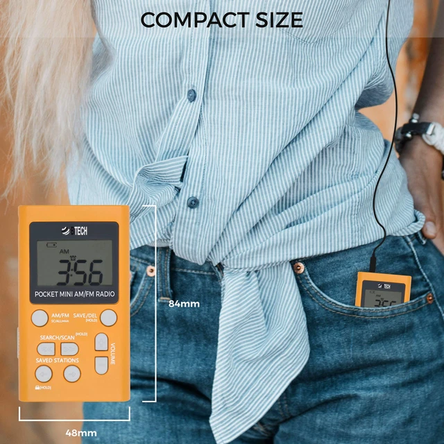 Alt view image 2 of 6 - MPR-AF1 AM FM Personal Radio with Two Types of Stereo Headphones, Clock, Great Reception and Long Battery Life, Mini Pocket Walkman Radio with Headphones (Orange)