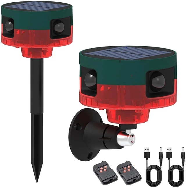 Main image of Solar Outdoor Motion Sensor Alarm: Dog Barking&Gunshot Sound, 129db Loud Siren,Support Recording, 13 Kinds of Sound Strobe Light.2PCS