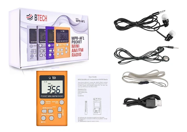 Alt view image 6 of 6 - MPR-AF1 AM FM Personal Radio with Two Types of Stereo Headphones, Clock, Great Reception and Long Battery Life, Mini Pocket Walkman Radio with Headphones (Orange)