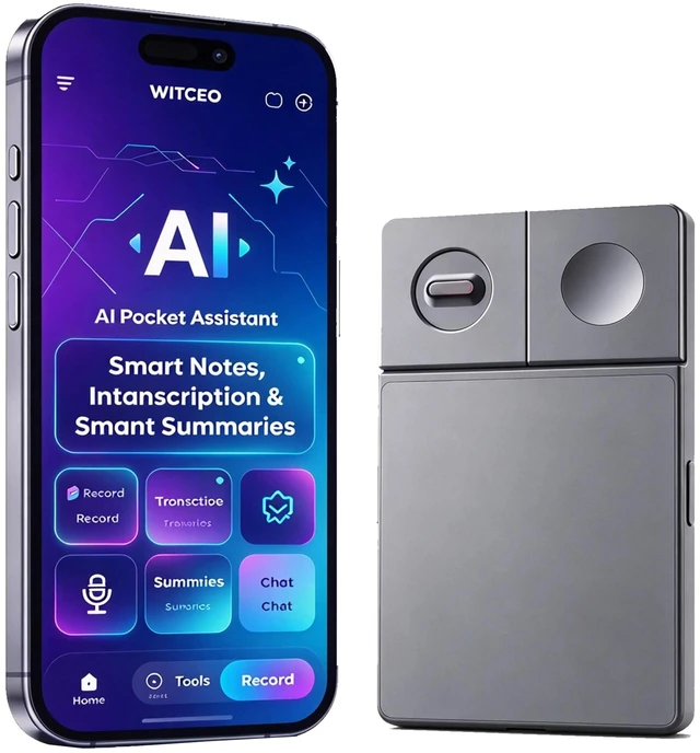 Main image of AI Voice Recorder with App, 64GB Voice Recorder for Lectures Meetings Real-Time AI Transcription & Summary, AI Note Taker with MagSafe Magnetic, 55H Battery, 126 Languages for Interviews
