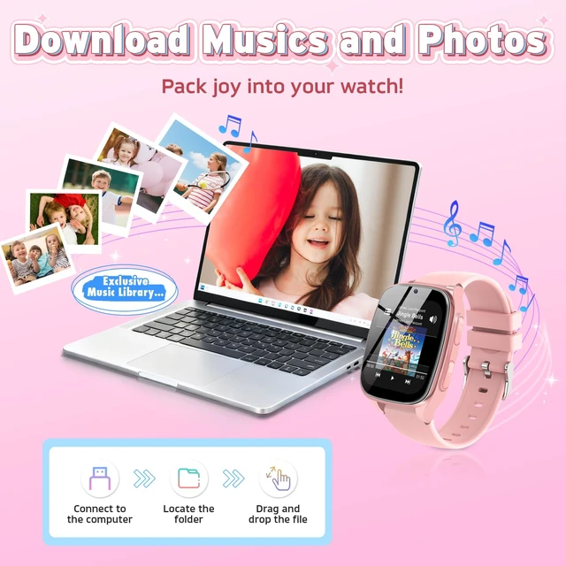 Alt view image 5 of 7 - 4G Kids Smart Watch - Smartwatch for Kids with SIM Card, SOS Call Camera Video Alarm Stopwatch AudioBook Music Games Pedometer Gift Toys for 4-12 Years Old Boys and Girls(Pink)