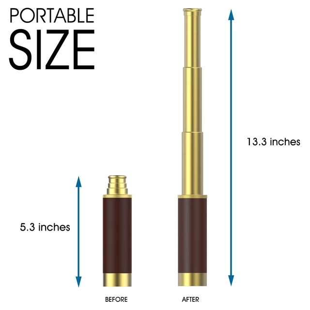 Alt view image 2 of 7 - Pirate Monocular Telescope, 25x30 High Powered Zoomable Collapsible Brass Spyglass Handheld Waterproof Telescope Monocular for Bird Watching Hunting Hiking Travelling