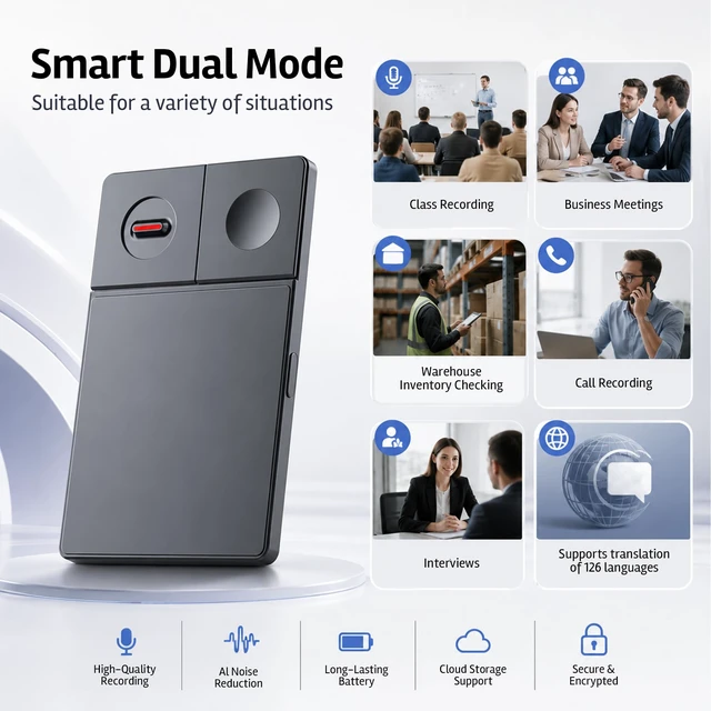Alt view image 4 of 7 - AI Voice Recorder with App, 64GB Voice Recorder for Lectures Meetings Real-Time AI Transcription & Summary, AI Note Taker with MagSafe Magnetic, 55H Battery, 126 Languages for Interviews