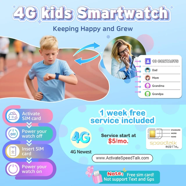 Alt view image 2 of 7 - 4G Kids Smart Watch - Smartwatch for Kids with SIM Card, SOS Call Camera Video Alarm Stopwatch AudioBook Music Games Pedometer Gift Toys for 4-12 Years Old Boys and Girls (Blue)