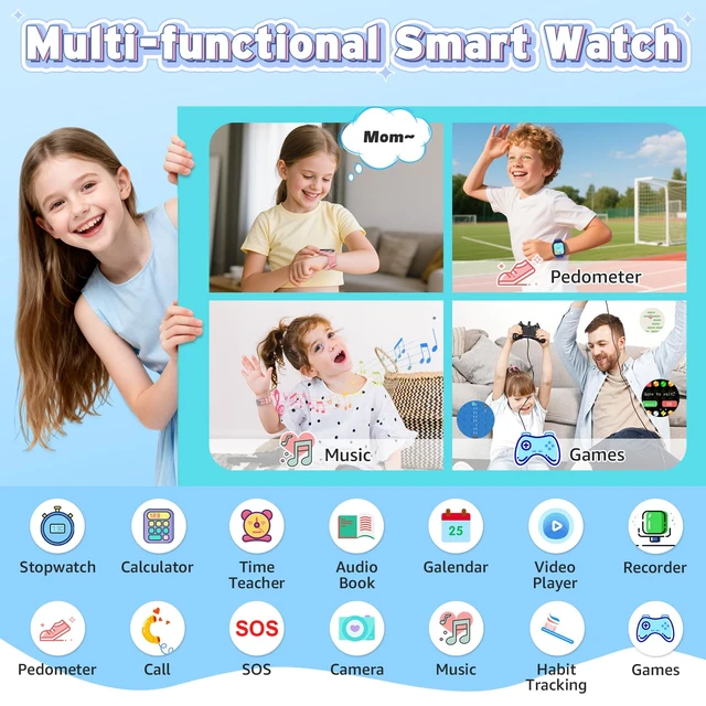 Alt view image 3 of 7 - 4G Kids Smart Watch - Smartwatch for Kids with SIM Card, SOS Call Camera Video Alarm Stopwatch AudioBook Music Games Pedometer Gift Toys for 4-12 Years Old Boys and Girls (Blue)
