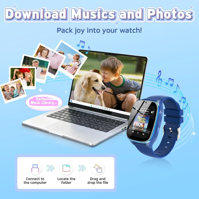 Alt view image 5 of 7 - 4G Kids Smart Watch - Smartwatch for Kids with SIM Card, SOS Call Camera Video Alarm Stopwatch AudioBook Music Games Pedometer Gift Toys for 4-12 Years Old Boys and Girls (Blue)