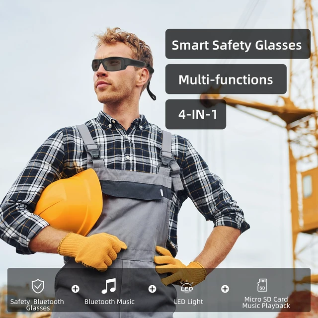 Alt view image 2 of 7 - Smart Bluetooth Safety Glasses for Men&Women Ultra Loud Volume,Rechargeable LED Lights 20 Hrs Runtime Ansi Z87.1